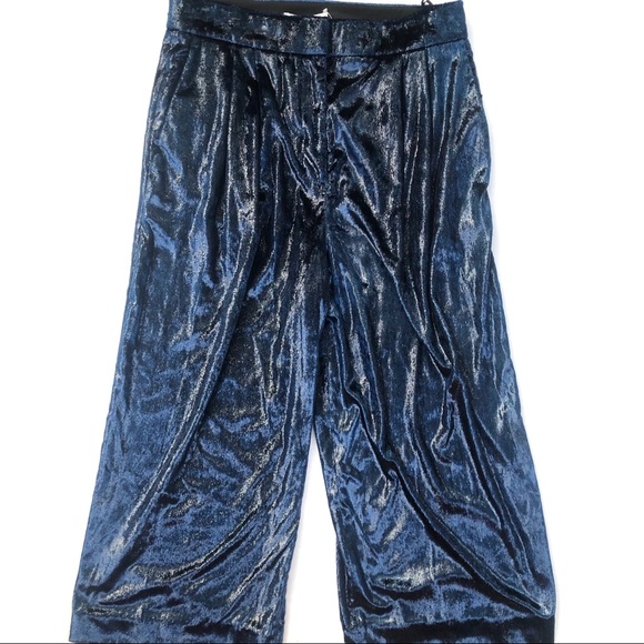 Tibi Stella Metallic Velvet Wide Leg Crop Pants 6 - Picture 3 of 10